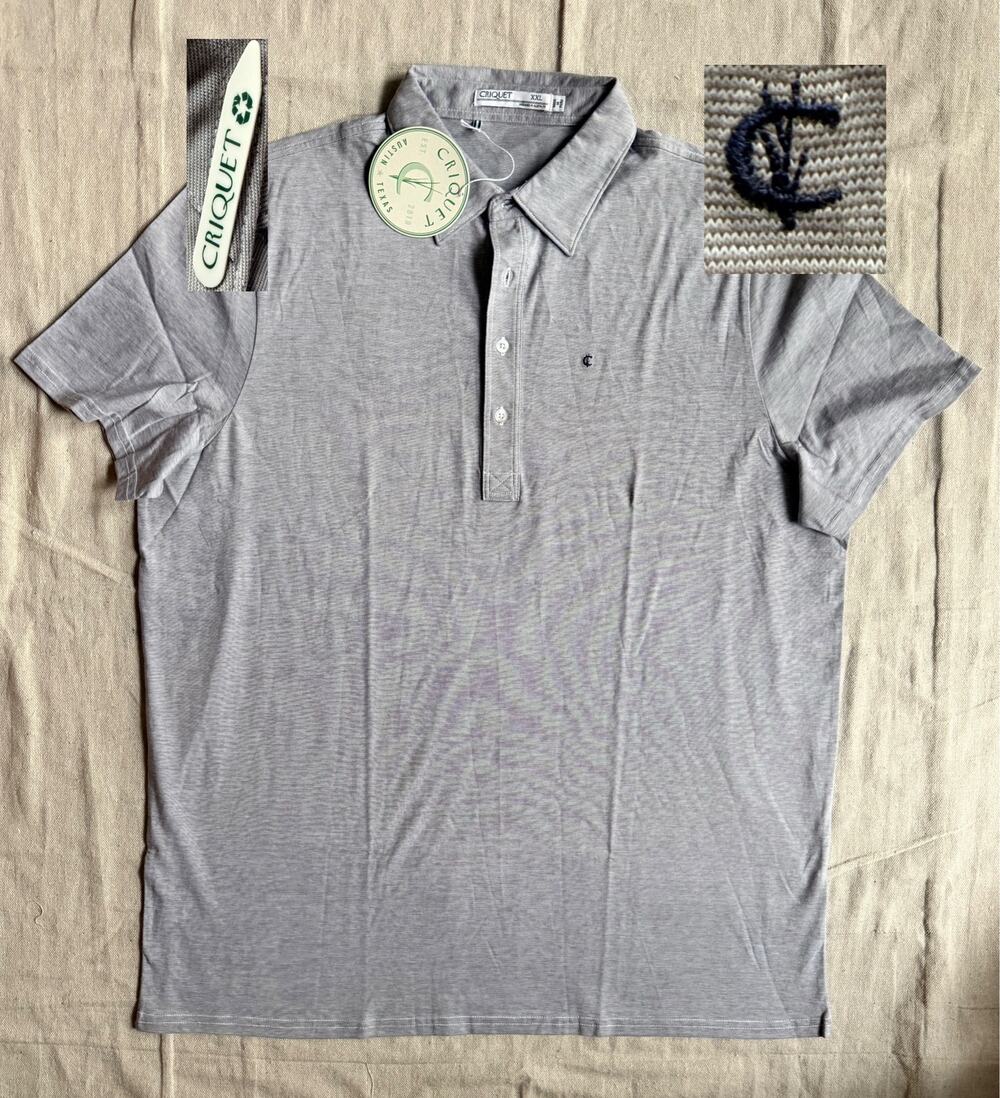 Criquet Polo Shirt Men's XXL Gray Organic Cotton Short Sleeve Stretchy Golf New